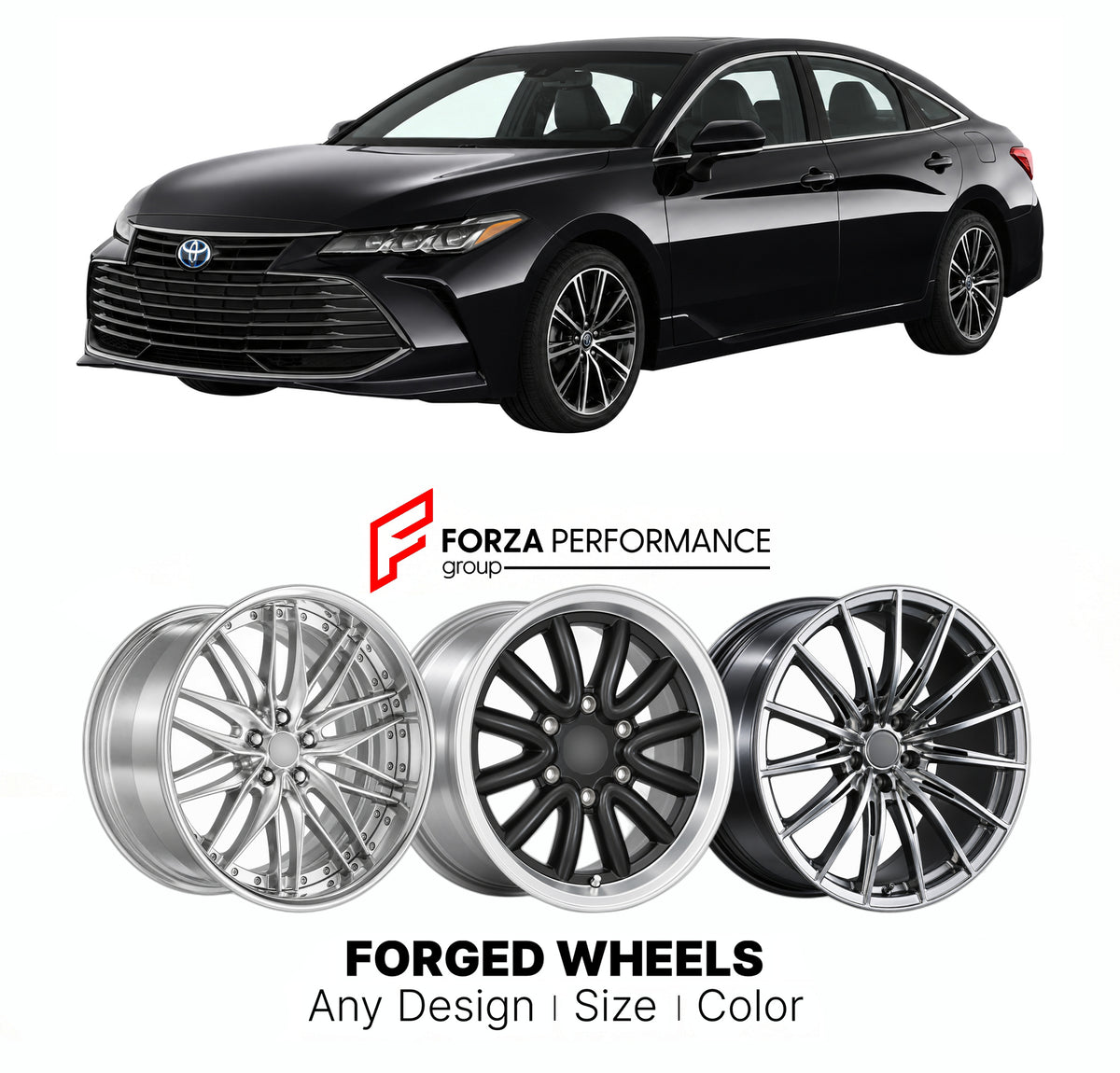 FORGED WHEELS RIMS for TOYOTA AVALON XX50 2018 - 2022

Custom forged wheels for Toyota Avalon XX50 2018 - 2022. Made-to-order monoblock, 2-piece and 3-piece rims in custom sizes, offsets, colors and finishes with guaranteed fitment.

We manufacture premium quality forged wheels rims for Toyota Avalon XX50 2018 - 2022 in any design, size, color.

JDM WHEEL DESIGNS: our Japanese collection for sedans and wagons includes designs inspired by Weds Kranze, Wald, Leon Hardiritt, Vossen, Kuhl Racing, Aimgain, Work 