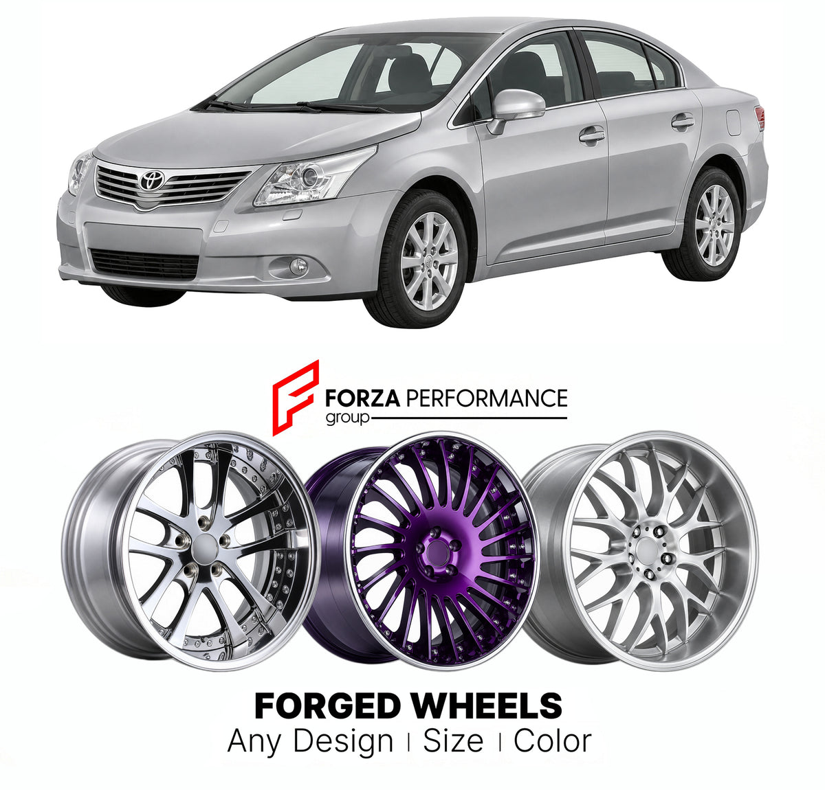 FORGED WHEELS RIMS for TOYOTA AVENSIS T270 2009 - 2011

Custom forged wheels for Toyota Avensis T270 2009 - 2011. Made-to-order monoblock, 2-piece and 3-piece rims in custom sizes, offsets, colors and finishes with guaranteed fitment.

We manufacture premium quality forged wheels rims for Toyota Avensis T270 2009 - 2011 in any design, size, color.

JDM WHEEL DESIGNS: our Japanese collection for sedans and wagons includes designs inspired by Weds Kranze, Wald, Leon Hardiritt, Vossen, Kuhl Racing, Aimgain, Wo