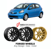 FORGED WHEELS RIMS for TOYOTA AYGO AB10 2005 - 2008

Custom forged wheels for Toyota Aygo AB10 2005 - 2008. Made-to-order monoblock, 2-piece and 3-piece rims in custom sizes, offsets, colors and finishes with guaranteed fitment.

We manufacture premium quality forged wheels rims for Toyota Aygo AB10 2005 - 2008 in any design, size, color.

JDM WHEEL DESIGNS: our Japanese collection for hatchbacks, kei cars and MPVs includes designs inspired by Rays Volk Racing, Enkei, XXR, Rota, Work Wheels, Cosmis Racing, 