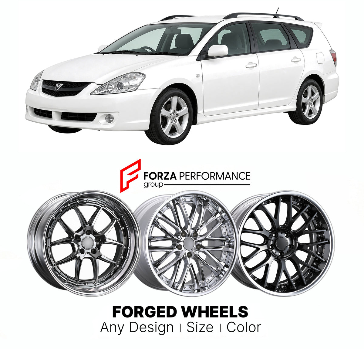 FORGED WHEELS RIMS for TOYOTA CALDINA T240 2002 - 2007

Custom forged wheels for Toyota Caldina T240 2002 - 2007. Made-to-order monoblock, 2-piece and 3-piece rims in custom sizes, offsets, colors and finishes with guaranteed fitment.

We manufacture premium quality forged wheels rims for Toyota Caldina T240 2002 - 2007 in any design, size, color.

JDM WHEEL DESIGNS: our Japanese collection for sedans and wagons includes designs inspired by Weds Kranze, Wald, Leon Hardiritt, Vossen, Kuhl Racing, Aimgain, Wo