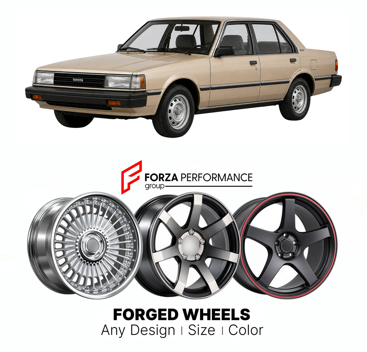 CUSTOM CLASSIC VINTAGE RESTOMOD RETRO OLD SCHOOL FORGED WHEELS RIMS for TOYOTA CAMRY V10 1982 - 1986

Custom forged wheels for Toyota Camry V10 1982 - 1986. Classic, vintage, restomod and retro JDM wheel designs made to order in custom sizes, offsets, colors and finishes with guaranteed fitment.

We manufacture premium quality forged wheels rims for Toyota Camry V10 1982 - 1986 in any design, size, color.

JDM WHEEL DESIGNS: our Japanese collection for sedans and wagons includes designs inspired by Weds Kra
