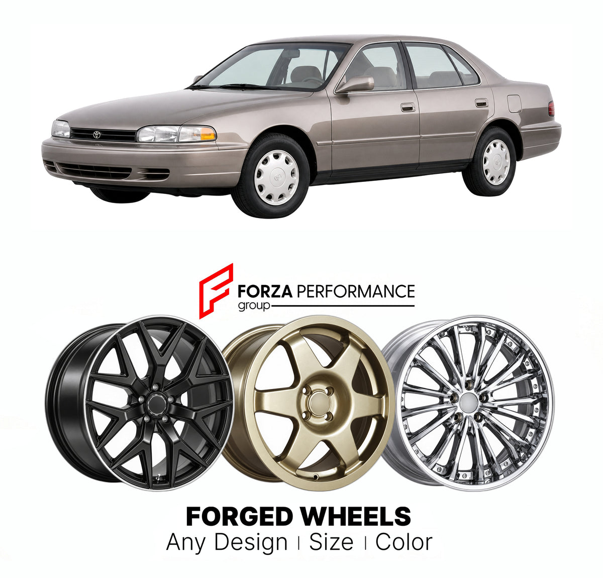 CUSTOM CLASSIC VINTAGE RESTOMOD RETRO OLD SCHOOL FORGED WHEELS RIMS for TOYOTA CAMRY XV10 1991 - 1996

Custom forged wheels for Toyota Camry XV10 1991 - 1996. Classic, vintage, restomod and retro JDM wheel designs made to order in custom sizes, offsets, colors and finishes with guaranteed fitment.

We manufacture premium quality forged wheels rims for Toyota Camry XV10 1991 - 1996 in any design, size, color.

JDM WHEEL DESIGNS: our Japanese collection for sedans and wagons includes designs inspired by Weds 