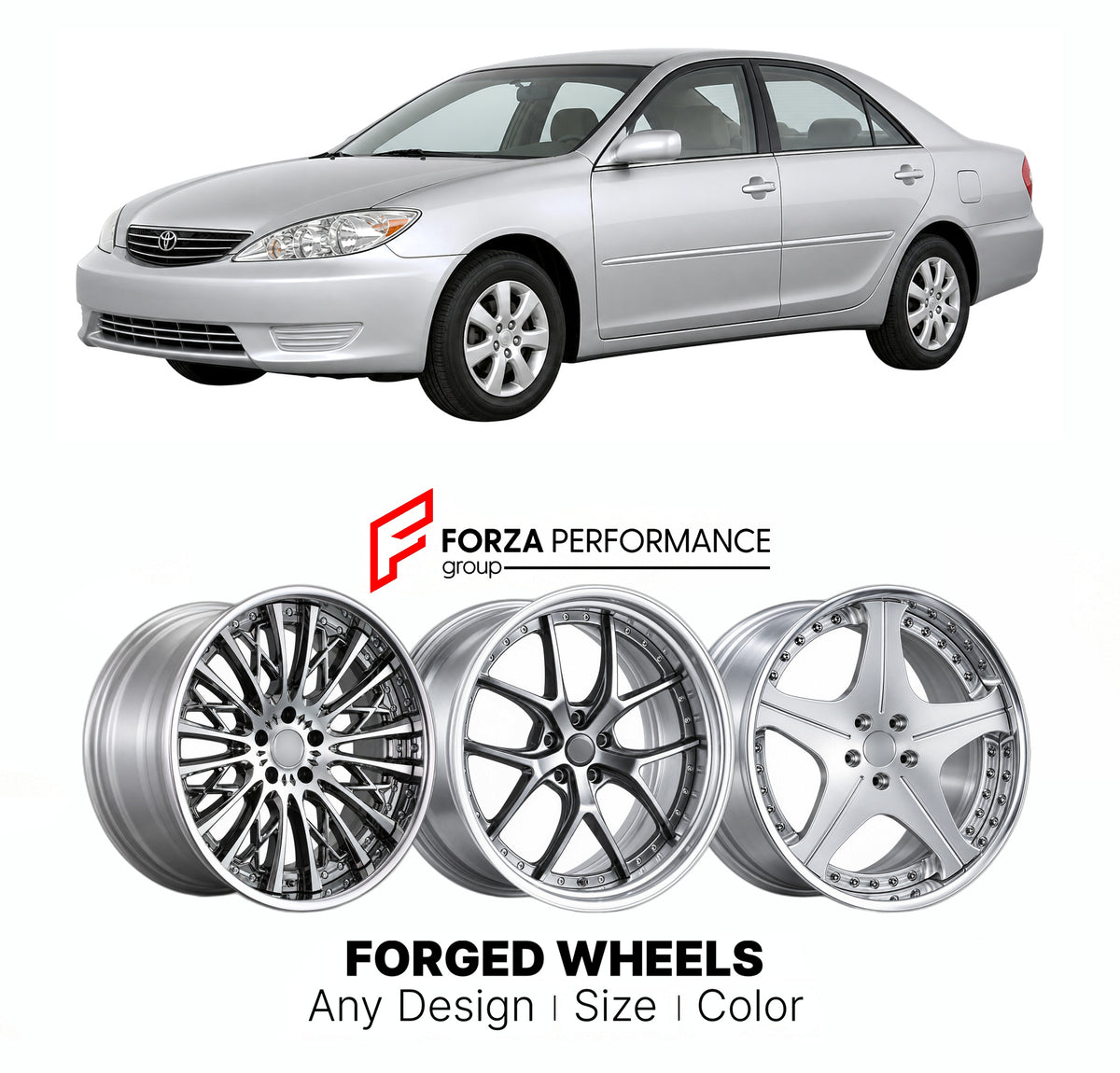 FORGED WHEELS RIMS for TOYOTA CAMRY XV30 2001 - 2006

Custom forged wheels for Toyota Camry XV30 2001 - 2006. Made-to-order monoblock, 2-piece and 3-piece rims in custom sizes, offsets, colors and finishes with guaranteed fitment.

We manufacture premium quality forged wheels rims for Toyota Camry XV30 2001 - 2006 in any design, size, color.

JDM WHEEL DESIGNS: our Japanese collection for sedans and wagons includes designs inspired by Weds Kranze, Wald, Leon Hardiritt, Vossen, Kuhl Racing, Aimgain, Work Whe