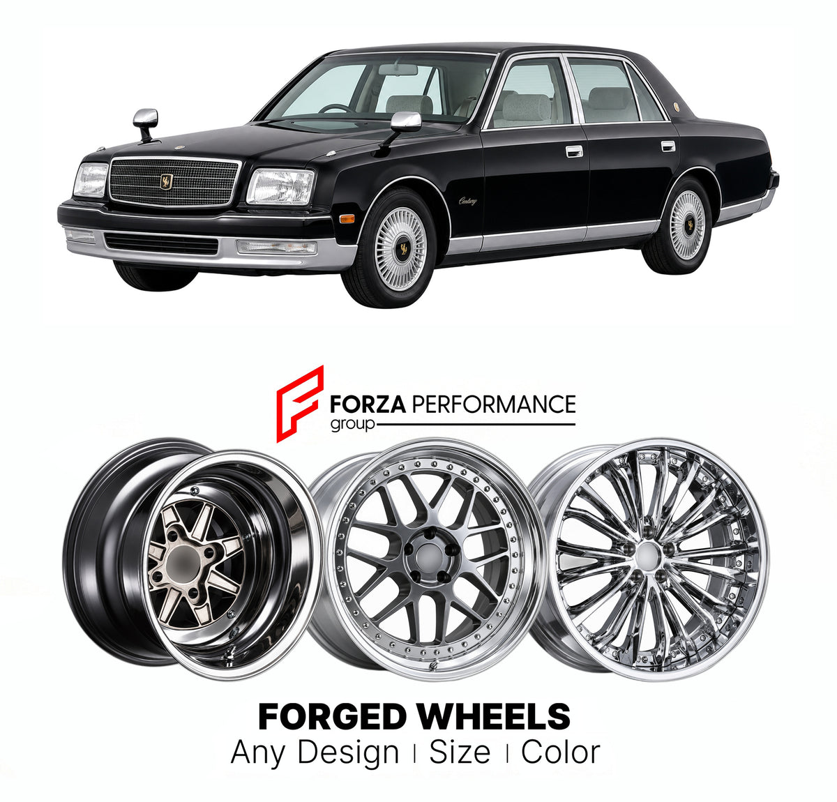 CUSTOM CLASSIC VINTAGE RESTOMOD RETRO OLD SCHOOL FORGED WHEELS RIMS for TOYOTA CENTURY G40 1982 - 1997

Custom forged wheels for Toyota Century G40 1982 - 1997. Classic, vintage, restomod and retro JDM wheel designs made to order in custom sizes, offsets, colors and finishes with guaranteed fitment.

We manufacture premium quality forged wheels rims for Toyota Century G40 1982 - 1997 in any design, size, color.

JDM WHEEL DESIGNS: our Japanese collection for sedans and wagons includes designs inspired by We