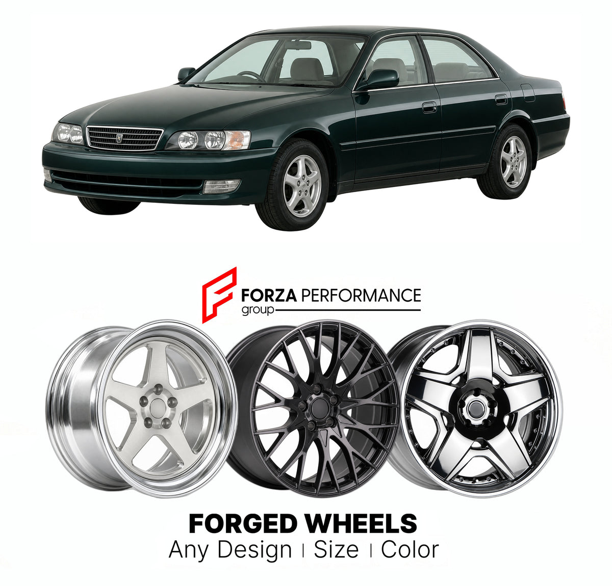 CUSTOM CLASSIC VINTAGE RESTOMOD RETRO OLD SCHOOL FORGED WHEELS RIMS for TOYOTA CHASER X100 1996 - 1998

Custom forged wheels for Toyota Chaser X100 1996 - 1998. Classic, vintage, restomod and retro JDM wheel designs made to order in custom sizes, offsets, colors and finishes with guaranteed fitment.

We manufacture premium quality forged wheels rims for Toyota Chaser X100 1996 - 1998 in any design, size, color.

JDM WHEEL DESIGNS: our Japanese collection for sedans and wagons includes designs inspired by We