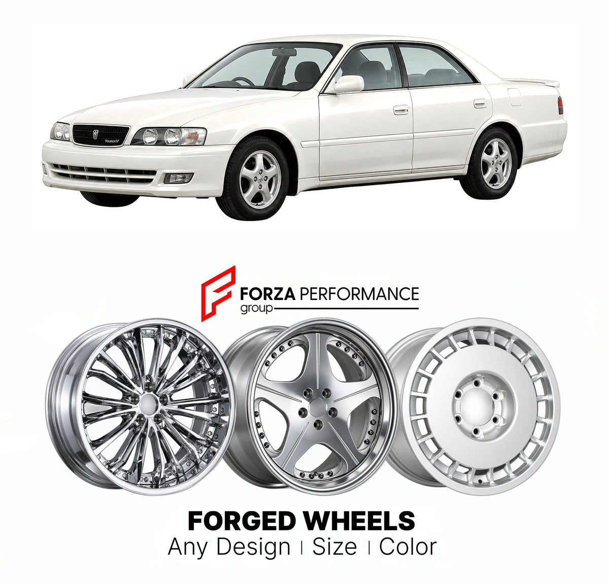 CUSTOM CLASSIC VINTAGE RESTOMOD RETRO OLD SCHOOL FORGED WHEELS RIMS for TOYOTA CHASER X100 1996 - 2001

Custom forged wheels for Toyota Chaser X100 1996 - 2001. Classic, vintage, restomod and retro JDM wheel designs made to order in custom sizes, offsets, colors and finishes with guaranteed fitment.

We manufacture premium quality forged wheels rims for Toyota Chaser X100 1996 - 2001 in any design, size, color.

JDM WHEEL DESIGNS: our Japanese collection for sedans and wagons includes designs inspired by We