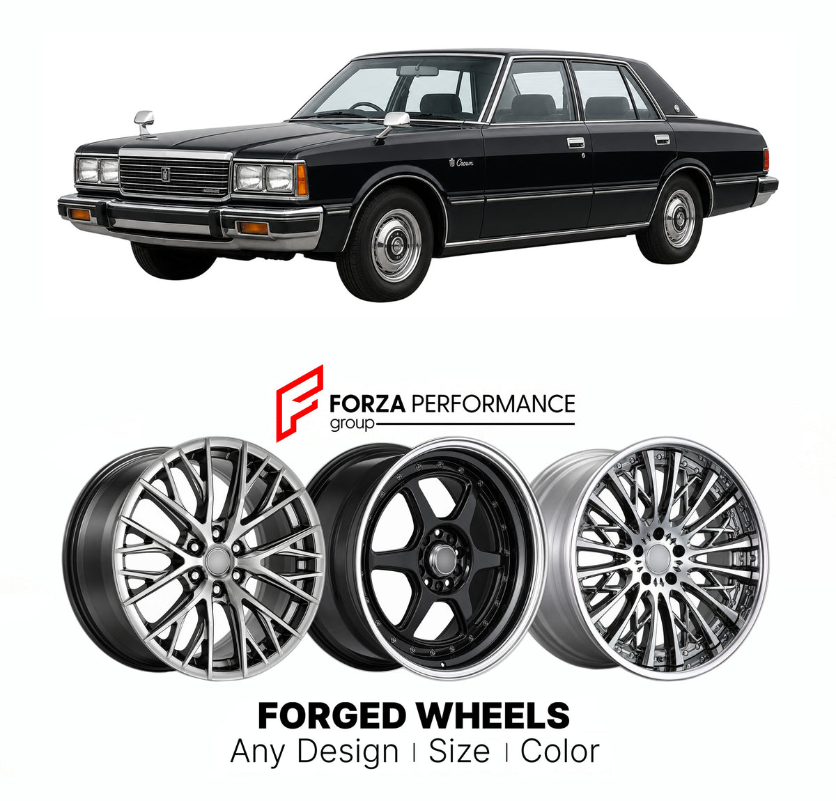 CUSTOM CLASSIC VINTAGE RESTOMOD RETRO OLD SCHOOL FORGED WHEELS RIMS for TOYOTA CROWN S110 1979 - 1983

Custom forged wheels for Toyota Crown S110 1979 - 1983. Classic, vintage, restomod and retro JDM wheel designs made to order in custom sizes, offsets, colors and finishes with guaranteed fitment.

We manufacture premium quality forged wheels rims for Toyota Crown S110 1979 - 1983 in any design, size, color.

JDM WHEEL DESIGNS: our Japanese collection for sedans and wagons includes designs inspired by Weds 