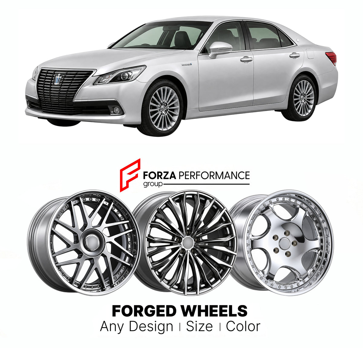 FORGED WHEELS RIMS for TOYOTA CROWN S210 2012 - 2015

Custom forged wheels for Toyota Crown S210 2012 - 2015. Made-to-order monoblock, 2-piece and 3-piece rims in custom sizes, offsets, colors and finishes with guaranteed fitment.

We manufacture premium quality forged wheels rims for Toyota Crown S210 2012 - 2015 in any design, size, color.

JDM WHEEL DESIGNS: our Japanese collection for sedans and wagons includes designs inspired by Weds Kranze, Wald, Leon Hardiritt, Vossen, Kuhl Racing, Aimgain, Work Whe