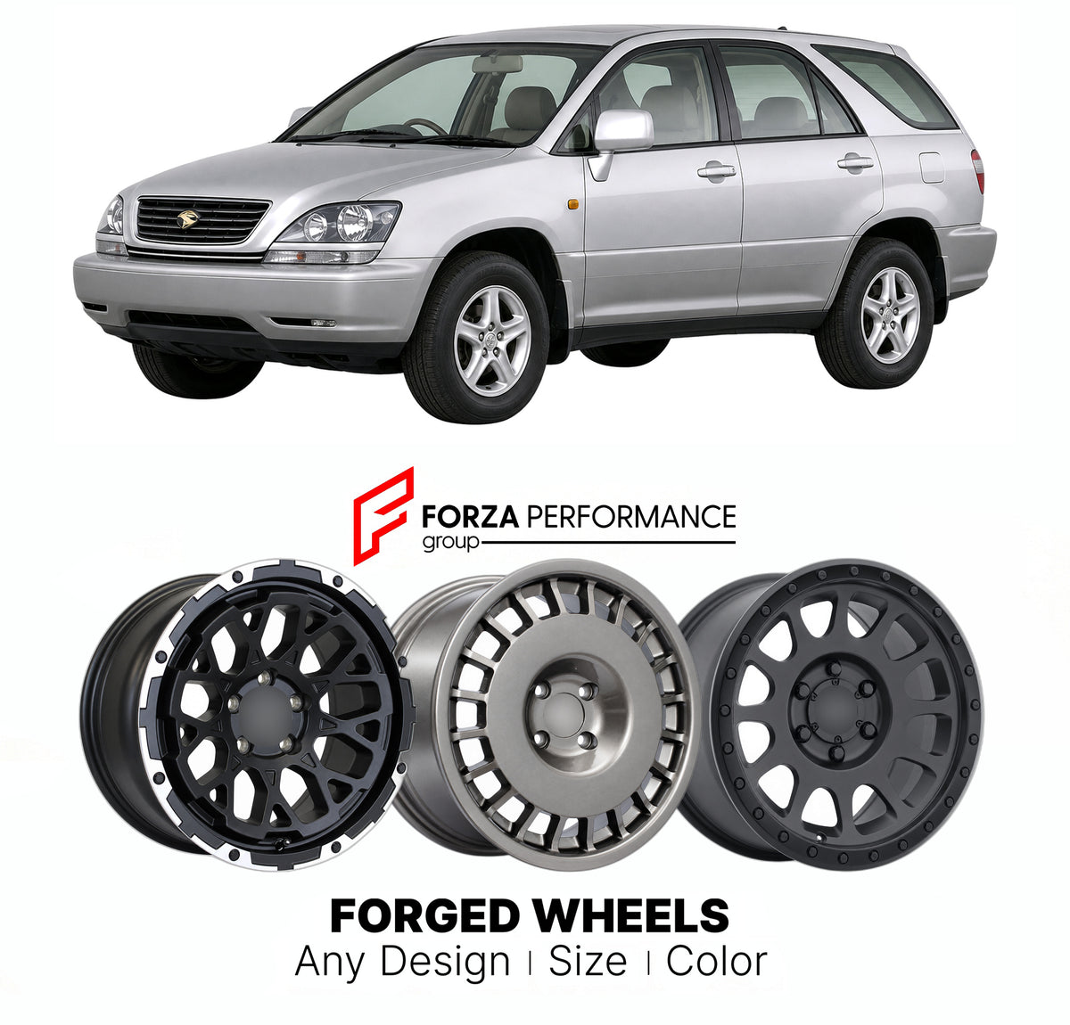 CUSTOM CLASSIC VINTAGE RESTOMOD RETRO OLD SCHOOL FORGED WHEELS RIMS for TOYOTA HARRIER XU10 1997 - 2000

Custom forged wheels for Toyota Harrier XU10 1997 - 2000. Classic, vintage, restomod and retro JDM wheel designs made to order in custom sizes, offsets, colors and finishes with guaranteed fitment.

We manufacture premium quality forged wheels rims for Toyota Harrier XU10 1997 - 2000 in any design, size, color.

JDM WHEEL DESIGNS: our Japanese collection for SUVs and pickups includes designs inspired by 