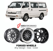 CUSTOM CLASSIC VINTAGE RESTOMOD RETRO OLD SCHOOL FORGED WHEELS RIMS for TOYOTA HIACE H100 1989 - 2004

Custom forged wheels for Toyota HiAce H100 1989 - 2004. Classic, vintage, restomod and retro JDM wheel designs made to order in custom sizes, offsets, colors and finishes with guaranteed fitment.

We manufacture premium quality forged wheels rims for Toyota HiAce H100 1989 - 2004 in any design, size, color.

JDM WHEEL DESIGNS: our Japanese collection for hatchbacks, kei cars and MPVs includes designs inspi