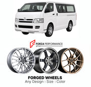 FORGED WHEELS RIMS for TOYOTA HIACE H200 2004 - 2013

Custom forged wheels for Toyota HiAce H200 2004 - 2013. Made-to-order monoblock, 2-piece and 3-piece rims in custom sizes, offsets, colors and finishes with guaranteed fitment.

We manufacture premium quality forged wheels rims for Toyota HiAce H200 2004 - 2013 in any design, size, color.

JDM WHEEL DESIGNS: our Japanese collection for hatchbacks, kei cars and MPVs includes designs inspired by Rays Volk Racing, Enkei, XXR, Rota, Work Wheels, Cosmis Racin
