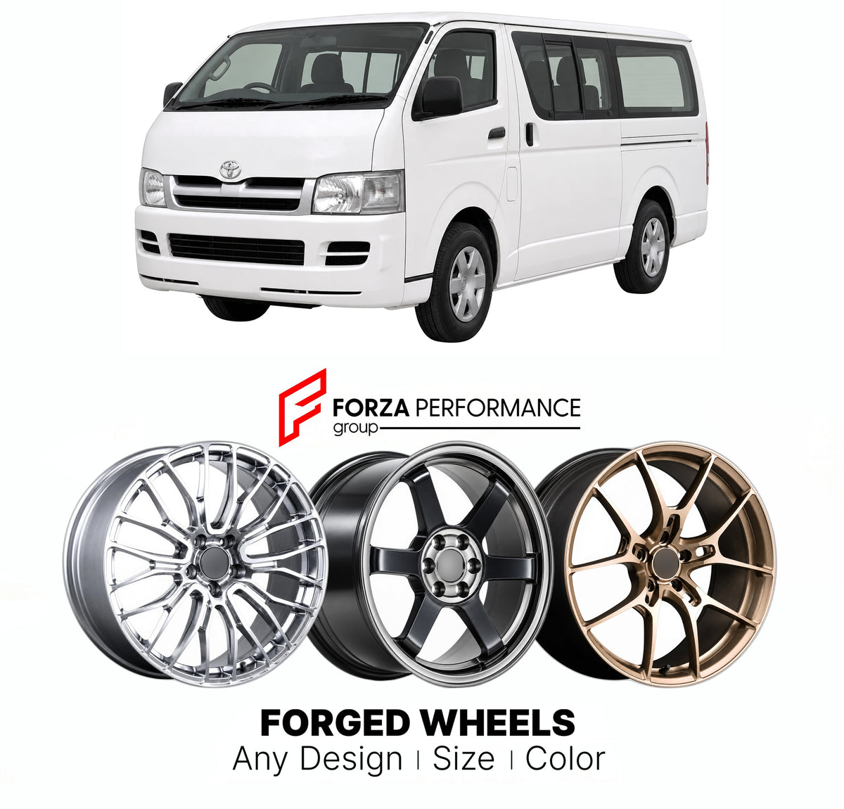 FORGED WHEELS RIMS for TOYOTA HIACE H200 2004 - 2013

Custom forged wheels for Toyota HiAce H200 2004 - 2013. Made-to-order monoblock, 2-piece and 3-piece rims in custom sizes, offsets, colors and finishes with guaranteed fitment.

We manufacture premium quality forged wheels rims for Toyota HiAce H200 2004 - 2013 in any design, size, color.

JDM WHEEL DESIGNS: our Japanese collection for hatchbacks, kei cars and MPVs includes designs inspired by Rays Volk Racing, Enkei, XXR, Rota, Work Wheels, Cosmis Racin