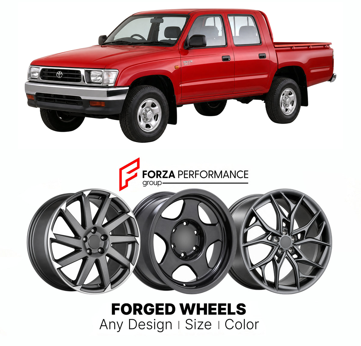 CUSTOM CLASSIC VINTAGE RESTOMOD RETRO OLD SCHOOL FORGED WHEELS RIMS for TOYOTA HILUX N140 N150 N160 N170 1997 - 2001

Custom forged wheels for Toyota Hilux N140 N150 N160 N170 1997 - 2001. Classic, vintage, restomod and retro JDM wheel designs made to order in custom sizes, offsets, colors and finishes with guaranteed fitment.

We manufacture premium quality forged wheels rims for Toyota Hilux N140 N150 N160 N170 1997 - 2001 in any design, size, color.

JDM WHEEL DESIGNS: our Japanese collection for SUVs an