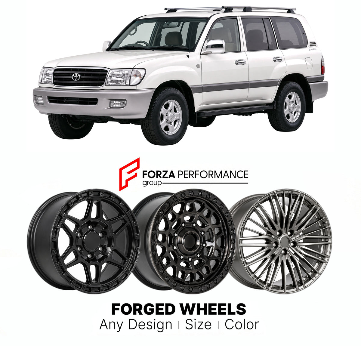 CUSTOM CLASSIC VINTAGE RESTOMOD RETRO OLD SCHOOL FORGED WHEELS RIMS for TOYOTA LAND CRUISER J100 1998 - 2002

Custom forged wheels for Toyota Land Cruiser J100 1998 - 2002. Classic, vintage, restomod and retro JDM wheel designs made to order in custom sizes, offsets, colors and finishes with guaranteed fitment.

We manufacture premium quality forged wheels rims for Toyota Land Cruiser J100 1998 - 2002 in any design, size, color.

JDM WHEEL DESIGNS: our Japanese collection for SUVs and pickups includes desig
