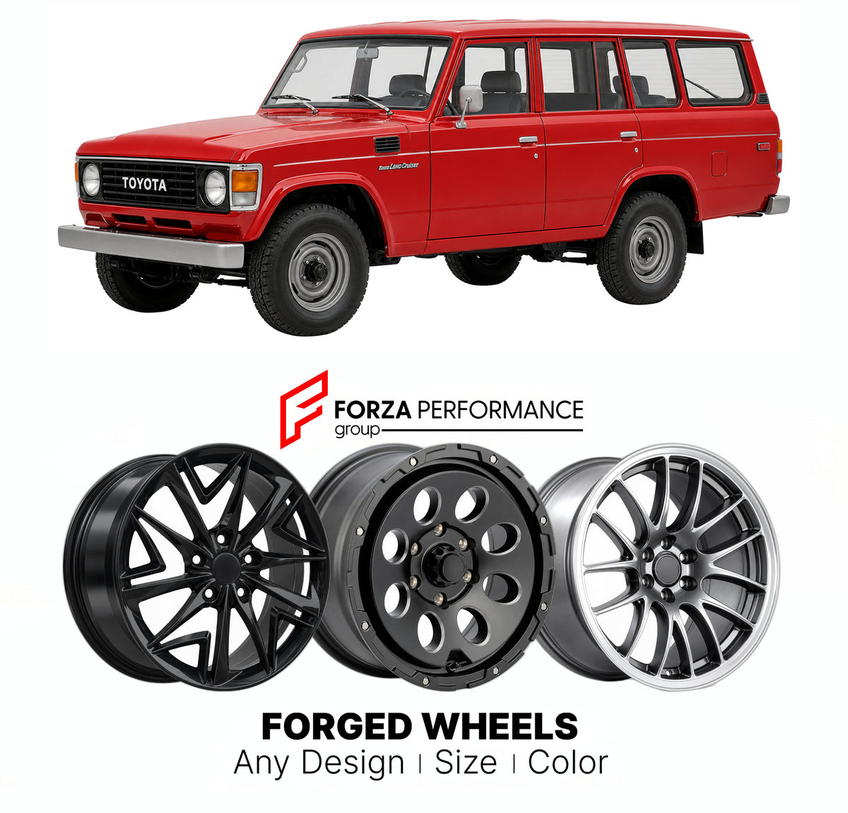 CUSTOM CLASSIC VINTAGE RESTOMOD RETRO OLD SCHOOL FORGED WHEELS RIMS for TOYOTA LAND CRUISER J55 1967 - 1980

Custom forged wheels for Toyota Land Cruiser J55 1967 - 1980. Classic, vintage, restomod and retro JDM wheel designs made to order in custom sizes, offsets, colors and finishes with guaranteed fitment.

We manufacture premium quality forged wheels rims for Toyota Land Cruiser J55 1967 - 1980 in any design, size, color.

JDM WHEEL DESIGNS: our Japanese collection for SUVs and pickups includes designs 