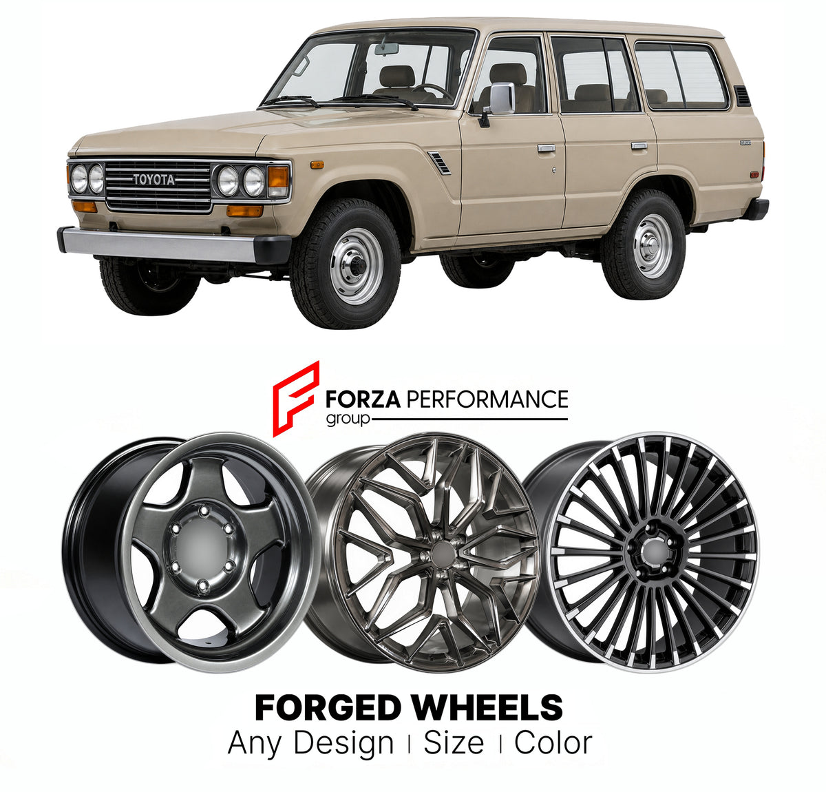CUSTOM CLASSIC VINTAGE RESTOMOD RETRO OLD SCHOOL FORGED WHEELS RIMS for TOYOTA LAND CRUISER J60 1980 - 1987

Custom forged wheels for Toyota Land Cruiser J60 1980 - 1987. Classic, vintage, restomod and retro JDM wheel designs made to order in custom sizes, offsets, colors and finishes with guaranteed fitment.

We manufacture premium quality forged wheels rims for Toyota Land Cruiser J60 1980 - 1987 in any design, size, color.

JDM WHEEL DESIGNS: our Japanese collection for SUVs and pickups includes designs 