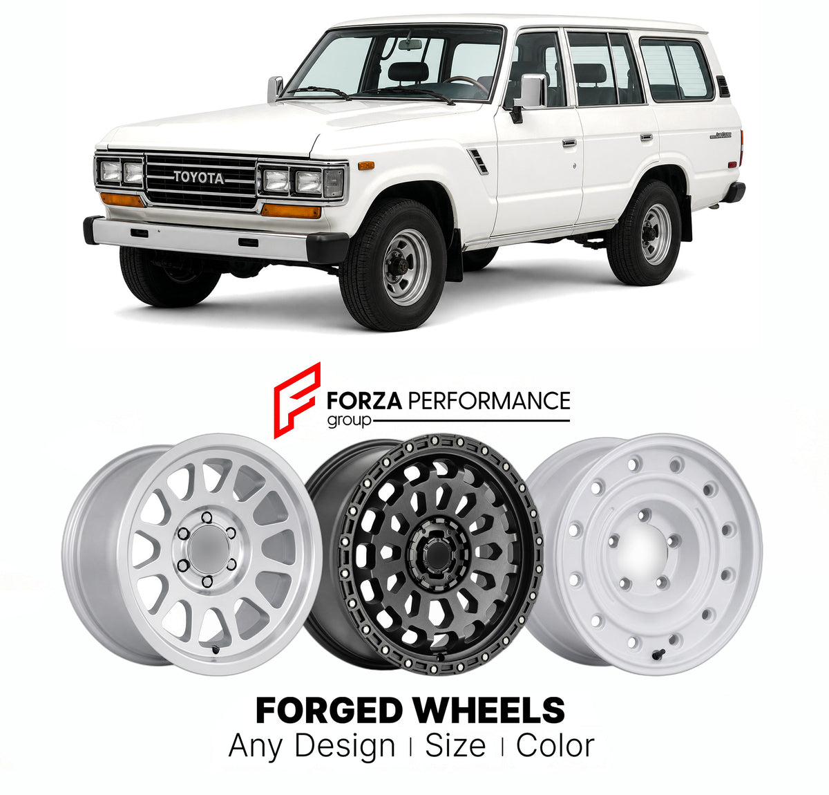 CUSTOM CLASSIC VINTAGE RESTOMOD RETRO OLD SCHOOL FORGED WHEELS RIMS for TOYOTA LAND CRUISER J60 FACELIFT 1988 - 1990

Custom forged wheels for Toyota Land Cruiser J60 Facelift 1988 - 1990. Classic, vintage, restomod and retro JDM wheel designs made to order in custom sizes, offsets, colors and finishes with guaranteed fitment.

We manufacture premium quality forged wheels rims for Toyota Land Cruiser J60 Facelift 1988 - 1990 in any design, size, color.

JDM WHEEL DESIGNS: our Japanese collection for SUVs an