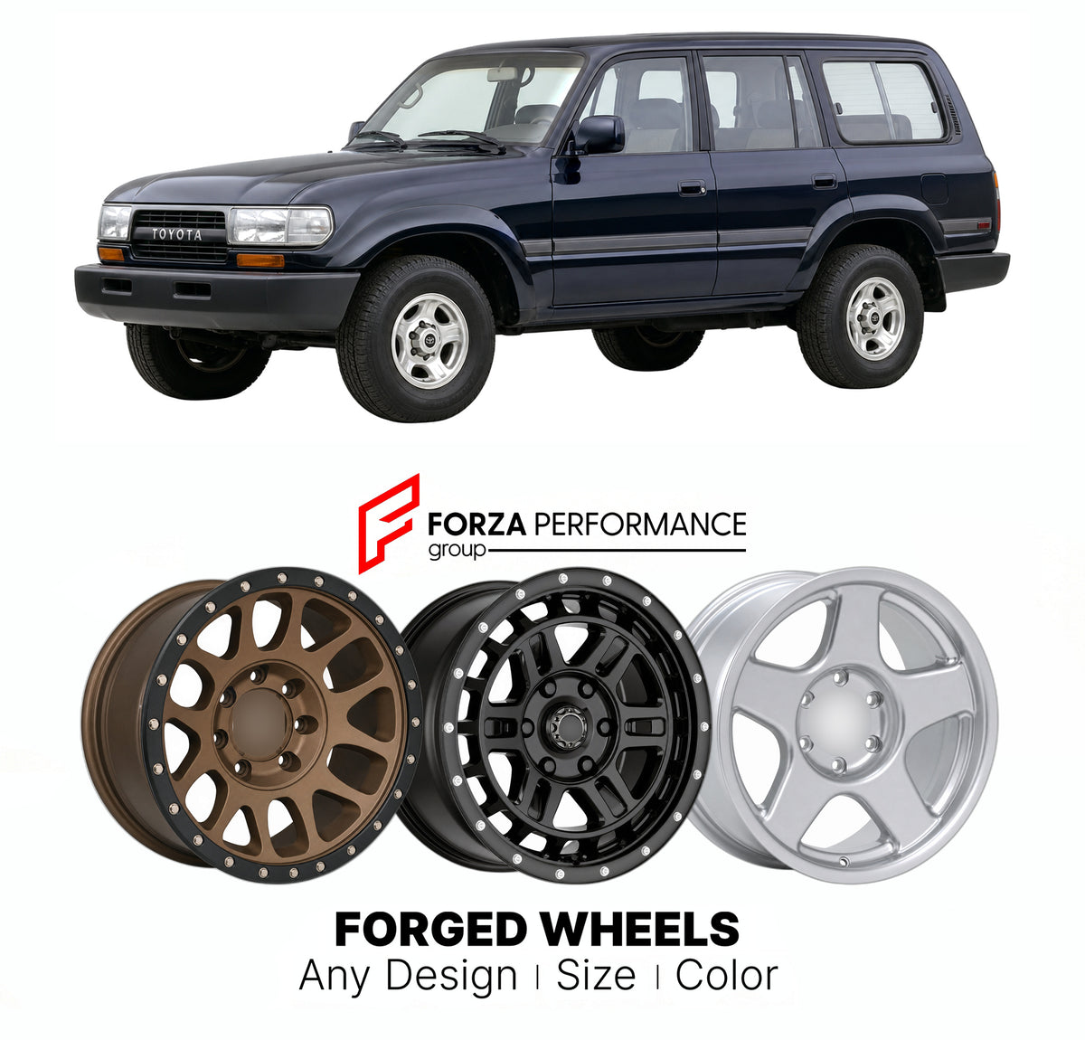 CUSTOM CLASSIC VINTAGE RESTOMOD RETRO OLD SCHOOL FORGED WHEELS RIMS for TOYOTA LAND CRUISER J80 1990 - 1997

Custom forged wheels for Toyota Land Cruiser J80 1990 - 1997. Classic, vintage, restomod and retro JDM wheel designs made to order in custom sizes, offsets, colors and finishes with guaranteed fitment.

We manufacture premium quality forged wheels rims for Toyota Land Cruiser J80 1990 - 1997 in any design, size, color.

JDM WHEEL DESIGNS: our Japanese collection for SUVs and pickups includes designs 
