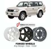 FORGED WHEELS RIMS for TOYOTA LAND CRUISER PRADO J90 FACELIFT 2000 - 2002

Custom forged wheels for Toyota Land Cruiser Prado J90 Facelift 2000 - 2002. Made-to-order monoblock, 2-piece and 3-piece rims in custom sizes, offsets, colors and finishes with guaranteed fitment.

We manufacture premium quality forged wheels rims for Toyota Land Cruiser Prado J90 Facelift 2000 - 2002 in any design, size, color.

JDM WHEEL DESIGNS: our Japanese collection for SUVs and pickups includes designs inspired by Bradley V, 