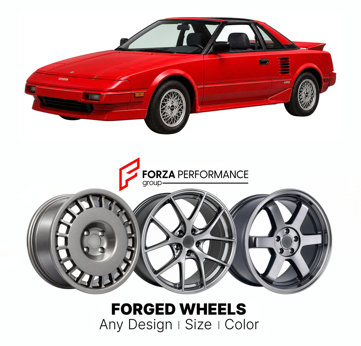 CUSTOM CLASSIC VINTAGE RESTOMOD RETRO OLD SCHOOL FORGED WHEELS RIMS for TOYOTA MR2 AW10 AW11 1984 - 1989

Custom forged wheels for Toyota MR2 AW10 AW11 1984 - 1989. Classic, vintage, restomod and retro JDM wheel designs made to order in custom sizes, offsets, colors and finishes with guaranteed fitment.

We manufacture premium quality forged wheels rims for Toyota MR2 AW10 AW11 1984 - 1989 in any design, size, color.

JDM WHEEL DESIGNS: our Japanese collection for sports cars and coupes includes designs ins