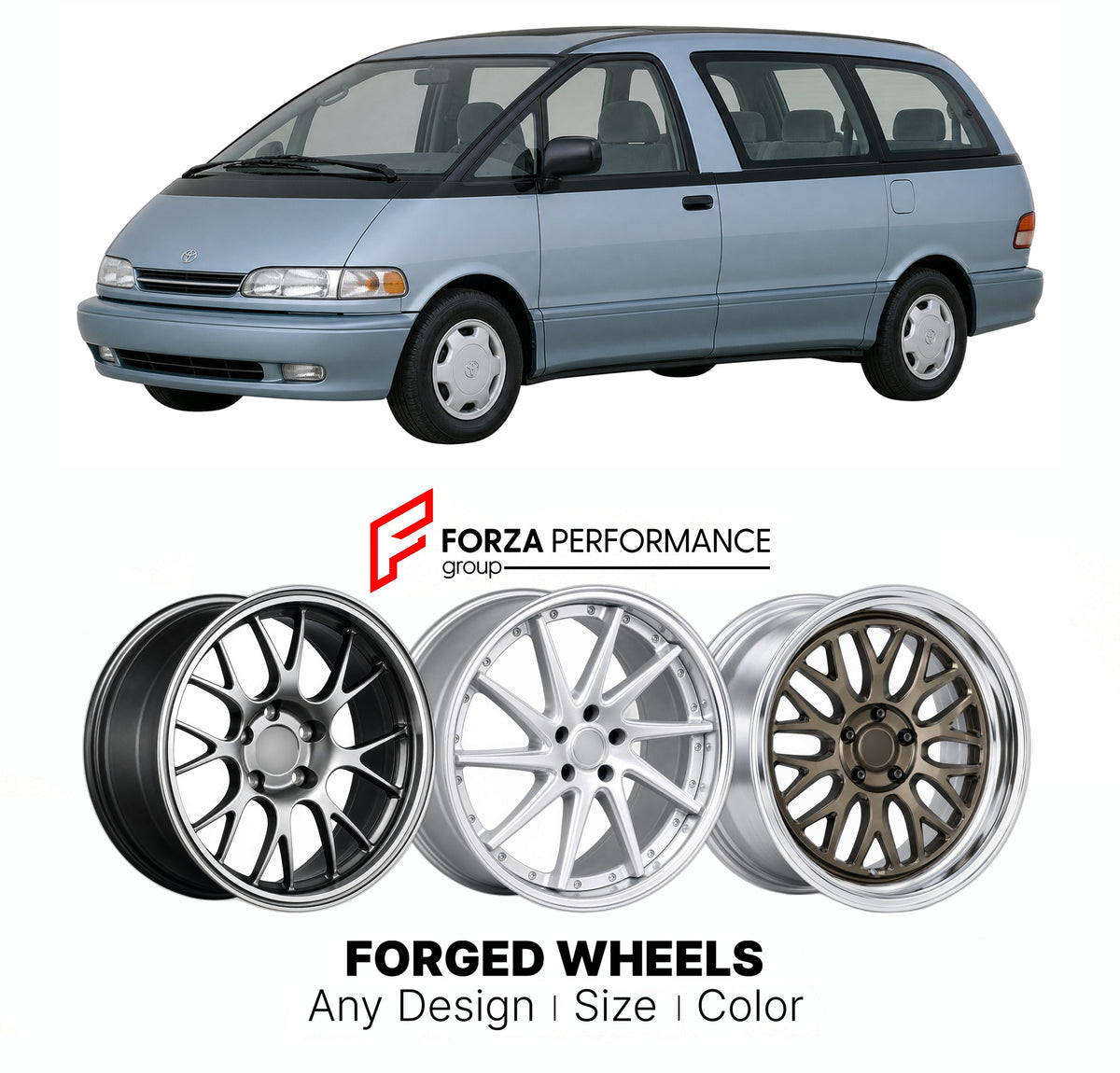 CUSTOM CLASSIC VINTAGE RESTOMOD RETRO OLD SCHOOL FORGED WHEELS RIMS for TOYOTA PREVIA ESTIMA XR10 XR20 1990 - 1999

Custom forged wheels for Toyota Previa Estima XR10 XR20 1990 - 1999. Classic, vintage, restomod and retro JDM wheel designs made to order in custom sizes, offsets, colors and finishes with guaranteed fitment.

We manufacture premium quality forged wheels rims for Toyota Previa Estima XR10 XR20 1990 - 1999 in any design, size, color.

JDM WHEEL DESIGNS: our Japanese collection for hatchbacks, k