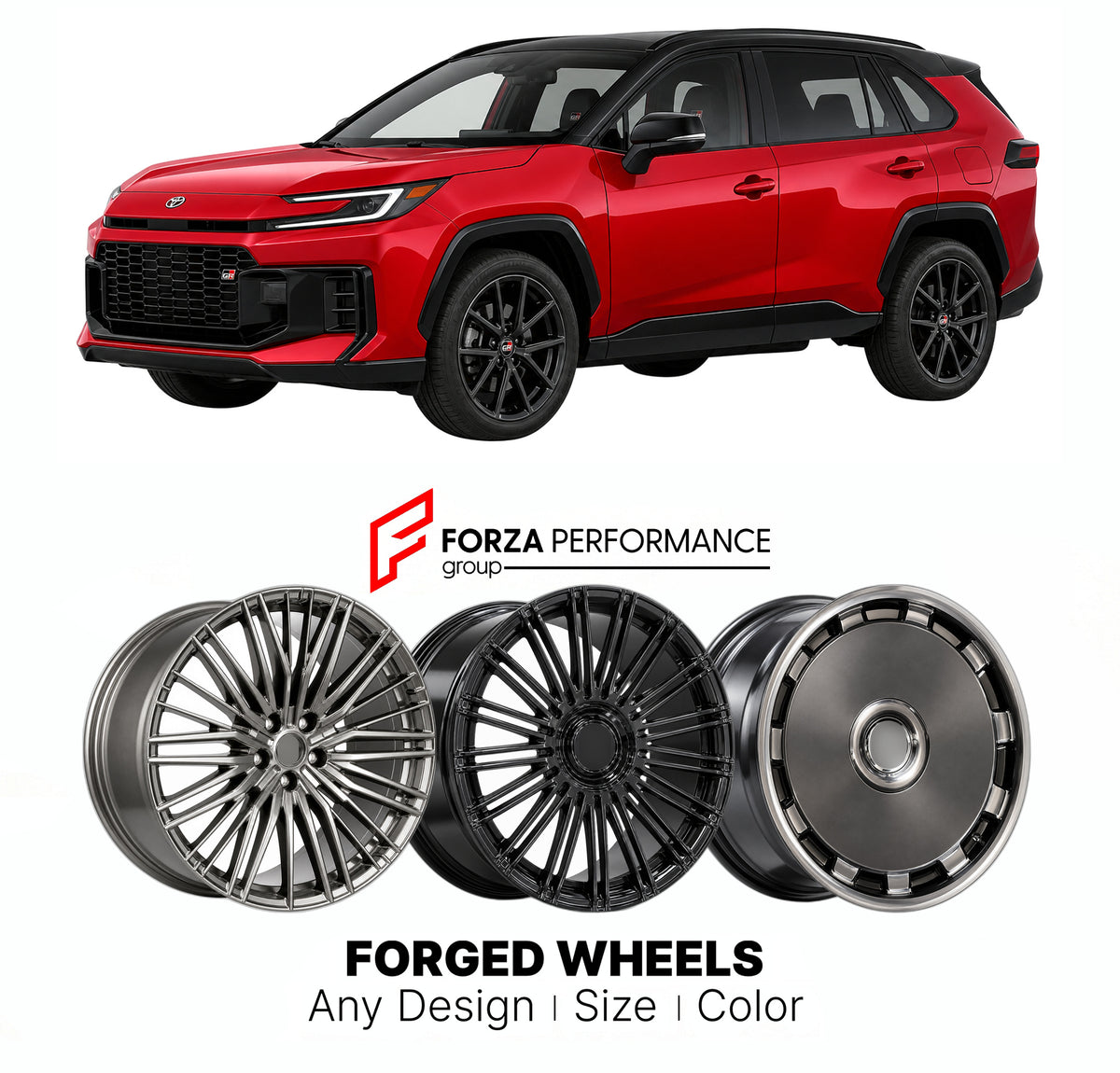 FORGED WHEELS RIMS for TOYOTA RAV4 PRIME XA60 2026+

Custom forged wheels for Toyota RAV4 Prime XA60 2026+. Made-to-order monoblock, 2-piece and 3-piece rims in custom sizes, offsets, colors and finishes with guaranteed fitment.

We manufacture premium quality forged wheels rims for Toyota RAV4 Prime XA60 2026+ in any design, size, color.

JDM WHEEL DESIGNS: our Japanese collection for SUVs and pickups includes designs inspired by Bradley V, Method Race Wheels, Forgiato, Kuhl Racing, Mugen, TRD, Rota, Work 