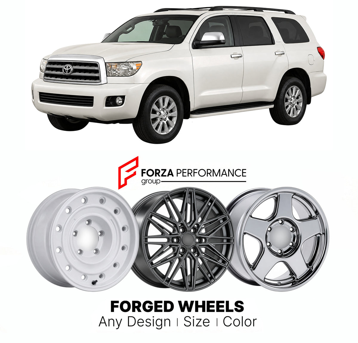 FORGED WHEELS RIMS for TOYOTA SEQUOIA XK60 2007 - 2017

Custom forged wheels for Toyota Sequoia XK60 2007 - 2017. Made-to-order monoblock, 2-piece and 3-piece rims in custom sizes, offsets, colors and finishes with guaranteed fitment.

We manufacture premium quality forged wheels rims for Toyota Sequoia XK60 2007 - 2017 in any design, size, color.

JDM WHEEL DESIGNS: our Japanese collection for SUVs and pickups includes designs inspired by Bradley V, Method Race Wheels, Forgiato, Kuhl Racing, Mugen, TRD, Ro