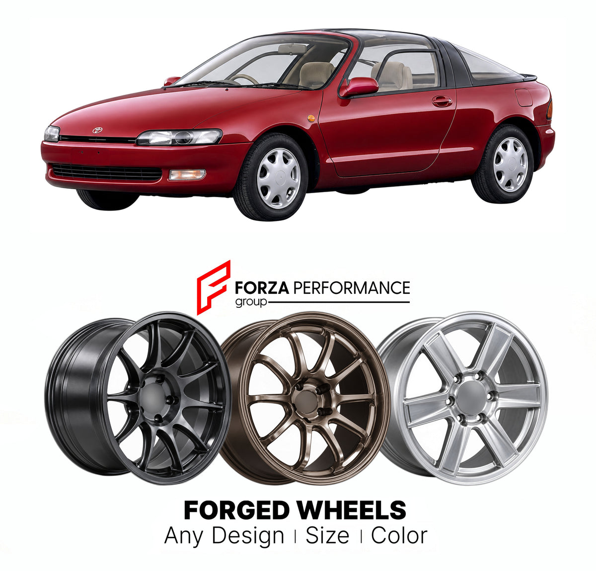 CUSTOM CLASSIC VINTAGE RESTOMOD RETRO OLD SCHOOL FORGED WHEELS RIMS for TOYOTA SERA EXY10 1990 - 1996

Custom forged wheels for Toyota Sera EXY10 1990 - 1996. Classic, vintage, restomod and retro JDM wheel designs made to order in custom sizes, offsets, colors and finishes with guaranteed fitment.

We manufacture premium quality forged wheels rims for Toyota Sera EXY10 1990 - 1996 in any design, size, color.

JDM WHEEL DESIGNS: our Japanese collection for sports cars and coupes includes designs inspired by 