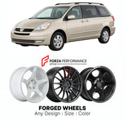 FORGED WHEELS RIMS for TOYOTA SIENNA XL20 2003 - 2005

Custom forged wheels for Toyota Sienna XL20 2003 - 2005. Made-to-order monoblock, 2-piece and 3-piece rims in custom sizes, offsets, colors and finishes with guaranteed fitment.

We manufacture premium quality forged wheels rims for Toyota Sienna XL20 2003 - 2005 in any design, size, color.

JDM WHEEL DESIGNS: our Japanese collection for hatchbacks, kei cars and MPVs includes designs inspired by Rays Volk Racing, Enkei, XXR, Rota, Work Wheels, Cosmis Ra
