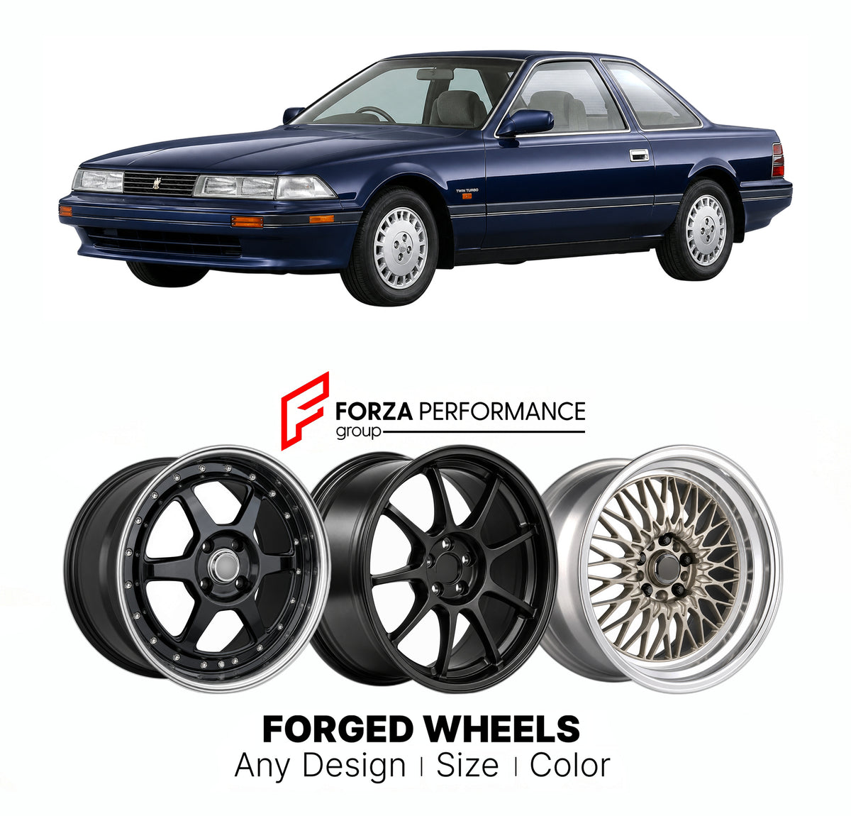 CUSTOM CLASSIC VINTAGE RESTOMOD RETRO OLD SCHOOL FORGED WHEELS RIMS for TOYOTA SOARER Z20 1986 - 1991

Custom forged wheels for Toyota Soarer Z20 1986 - 1991. Classic, vintage, restomod and retro JDM wheel designs made to order in custom sizes, offsets, colors and finishes with guaranteed fitment.

We manufacture premium quality forged wheels rims for Toyota Soarer Z20 1986 - 1991 in any design, size, color.

JDM WHEEL DESIGNS: our Japanese collection for sports cars and coupes includes designs inspired by 