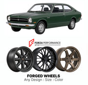 CUSTOM CLASSIC VINTAGE RESTOMOD RETRO OLD SCHOOL FORGED WHEELS RIMS for TOYOTA STARLET P40 P50 1973 - 1978

Custom forged wheels for Toyota Starlet P40 P50 1973 - 1978. Classic, vintage, restomod and retro JDM wheel designs made to order in custom sizes, offsets, colors and finishes with guaranteed fitment.

We manufacture premium quality forged wheels rims for Toyota Starlet P40 P50 1973 - 1978 in any design, size, color.

JDM WHEEL DESIGNS: our Japanese collection for hatchbacks, kei cars and MPVs include