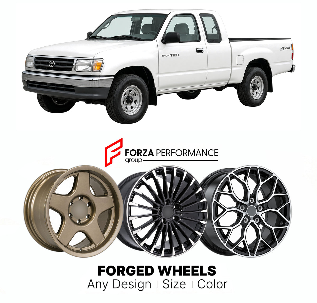 CUSTOM CLASSIC VINTAGE RESTOMOD RETRO OLD SCHOOL FORGED WHEELS RIMS for TOYOTA T100 XK10 1992 - 1998

Custom forged wheels for Toyota T100 XK10 1992 - 1998. Classic, vintage, restomod and retro JDM wheel designs made to order in custom sizes, offsets, colors and finishes with guaranteed fitment.

We manufacture premium quality forged wheels rims for Toyota T100 XK10 1992 - 1998 in any design, size, color.

JDM WHEEL DESIGNS: our Japanese collection for SUVs and pickups includes designs inspired by Bradley V