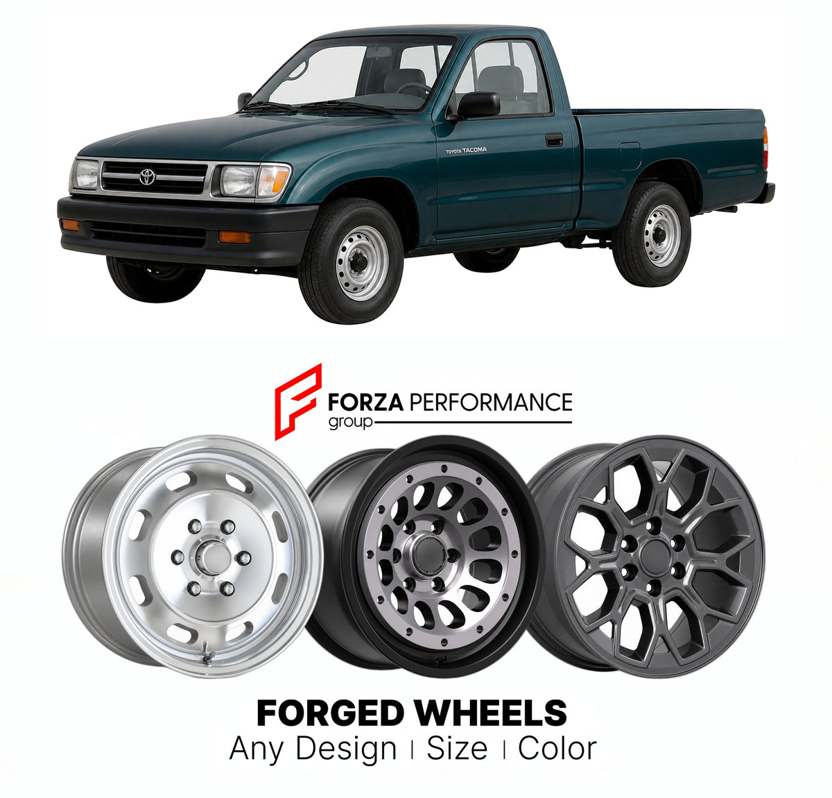 CUSTOM CLASSIC VINTAGE RESTOMOD RETRO OLD SCHOOL FORGED WHEELS RIMS for TOYOTA TACOMA N140 N150 N160 N170 1995 - 2000

Custom forged wheels for Toyota Tacoma N140 N150 N160 N170 1995 - 2000. Classic, vintage, restomod and retro JDM wheel designs made to order in custom sizes, offsets, colors and finishes with guaranteed fitment.

We manufacture premium quality forged wheels rims for Toyota Tacoma N140 N150 N160 N170 1995 - 2000 in any design, size, color.

JDM WHEEL DESIGNS: our Japanese collection for SUVs
