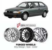 CUSTOM CLASSIC VINTAGE RESTOMOD RETRO OLD SCHOOL FORGED WHEELS RIMS for TOYOTA TERCEL L40 1990 - 1994

Custom forged wheels for Toyota Tercel L40 1990 - 1994. Classic, vintage, restomod and retro JDM wheel designs made to order in custom sizes, offsets, colors and finishes with guaranteed fitment.

We manufacture premium quality forged wheels rims for Toyota Tercel L40 1990 - 1994 in any design, size, color.

JDM WHEEL DESIGNS: our Japanese collection for sedans and wagons includes designs inspired by Weds 