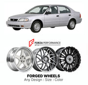 CUSTOM CLASSIC VINTAGE RESTOMOD RETRO OLD SCHOOL FORGED WHEELS RIMS for TOYOTA TERCEL L50 1994 - 1999

Custom forged wheels for Toyota Tercel L50 1994 - 1999. Classic, vintage, restomod and retro JDM wheel designs made to order in custom sizes, offsets, colors and finishes with guaranteed fitment.

We manufacture premium quality forged wheels rims for Toyota Tercel L50 1994 - 1999 in any design, size, color.

JDM WHEEL DESIGNS: our Japanese collection for sedans and wagons includes designs inspired by Weds 