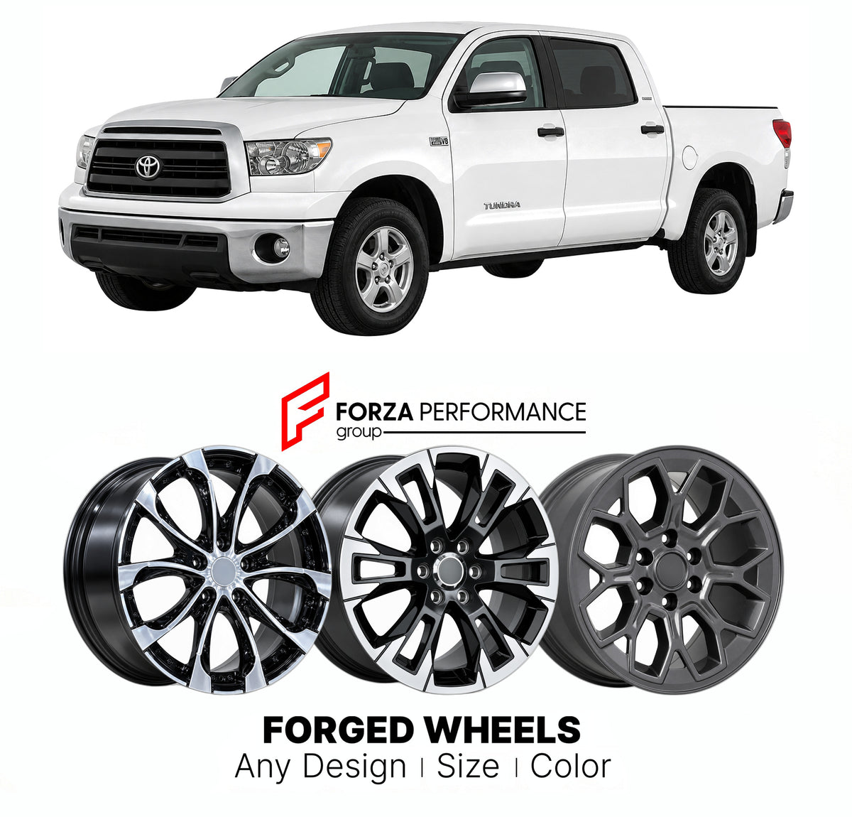 FORGED WHEELS RIMS for TOYOTA TUNDRA XK50 2006 - 2013

Custom forged wheels for Toyota Tundra XK50 2006 - 2013. Made-to-order monoblock, 2-piece and 3-piece rims in custom sizes, offsets, colors and finishes with guaranteed fitment.

We manufacture premium quality forged wheels rims for Toyota Tundra XK50 2006 - 2013 in any design, size, color.

JDM WHEEL DESIGNS: our Japanese collection for SUVs and pickups includes designs inspired by Bradley V, Method Race Wheels, Forgiato, Kuhl Racing, Mugen, TRD, Rota,