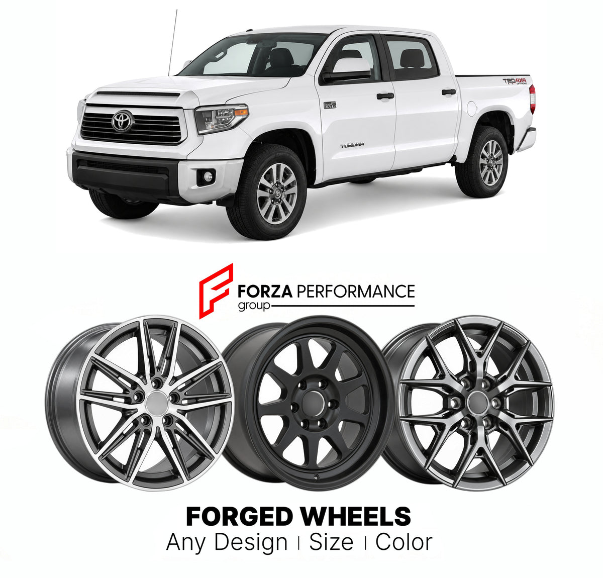 FORGED WHEELS RIMS for TOYOTA TUNDRA XK50 FACELIFT 2014 - 2021

Custom forged wheels for Toyota Tundra XK50 Facelift 2014 - 2021. Made-to-order monoblock, 2-piece and 3-piece rims in custom sizes, offsets, colors and finishes with guaranteed fitment.

We manufacture premium quality forged wheels rims for Toyota Tundra XK50 Facelift 2014 - 2021 in any design, size, color.

JDM WHEEL DESIGNS: our Japanese collection for SUVs and pickups includes designs inspired by Bradley V, Method Race Wheels, Forgiato, Kuh