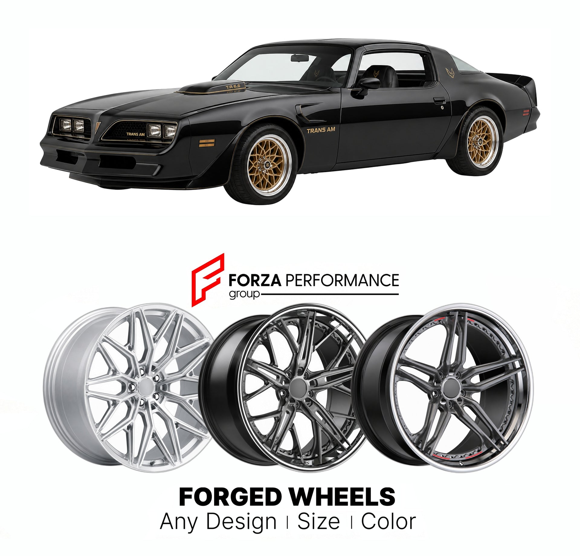 FORGED WHEELS RIMS for TRANS AM WORLDWIDE TRANS AM BANDIT EDITION 2017+

Custom forged wheels for Trans Am Worldwide Trans Am Bandit Edition 2017+. Made-to-order monoblock, 2-piece and 3-piece rims in custom sizes, offsets, colors and finishes with guaranteed fitment.

We manufacture premium quality forged wheels rims for Trans Am Worldwide Trans Am Bandit Edition 2017+ in any design, size, color.

THIS WHEEL DESIGN CAN BE CUSTOM-MADE FOR YOUR CAR IN ANY SIZE AND COLOR OPTIONS
Available in monoblock, 2-piec