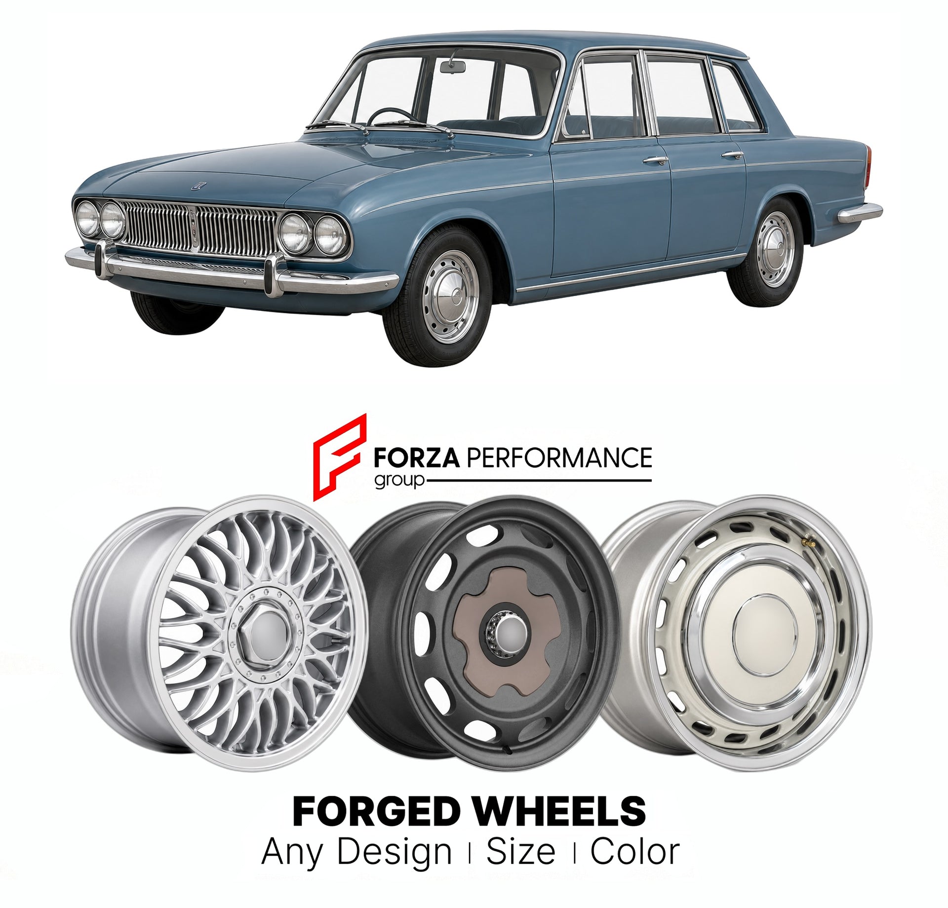 CUSTOM CLASSIC VINTAGE RESTOMOD RETRO OLD SCHOOL FORGED WHEELS RIMS for TRIUMPH 2000 2500 2.5 PI 1963 - 1977

Custom forged wheels for Triumph 2000 2500 2.5 PI 1963 - 1977. Classic, vintage, restomod wheel designs made to order in custom sizes, offsets, colors and finishes.

We manufacture premium quality forged wheels rims for Triumph 2000 2500 2.5 PI 1963 - 1977 in any design, size, color.

THIS WHEEL DESIGN CAN BE CUSTOM-MADE FOR YOUR CAR IN ANY SIZE AND COLOR OPTIONS
Available in monoblock, 2-piece, 3-p
