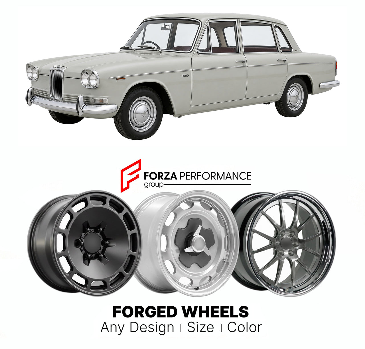 CUSTOM CLASSIC VINTAGE RESTOMOD RETRO OLD SCHOOL FORGED WHEELS RIMS for TRIUMPH 2000 MK I AUTOMATIC 1963 - 1969

Custom forged wheels for Triumph 2000 MK I Automatic 1963 - 1969. Classic, vintage, restomod wheel designs made to order in custom sizes, offsets, colors and finishes.

We manufacture premium quality forged wheels rims for Triumph 2000 MK I Automatic 1963 - 1969 in any design, size, color.

THIS WHEEL DESIGN CAN BE CUSTOM-MADE FOR YOUR CAR IN ANY SIZE AND COLOR OPTIONS
Available in monoblock, 2-p