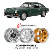 CUSTOM CLASSIC VINTAGE RESTOMOD RETRO OLD SCHOOL FORGED WHEELS RIMS for TRIUMPH GT6+ MK II 1968 - 1970

Custom forged wheels for Triumph GT6+ MK II 1968 - 1970. Classic, vintage, restomod wheel designs made to order in custom sizes, offsets, colors and finishes.

We manufacture premium quality forged wheels rims for Triumph GT6+ MK II 1968 - 1970 in any design, size, color.

THIS WHEEL DESIGN CAN BE CUSTOM-MADE FOR YOUR CAR IN ANY SIZE AND COLOR OPTIONS
Available in monoblock, 2-piece, 3-piece, duoblock, be