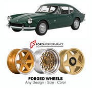 CUSTOM CLASSIC VINTAGE RESTOMOD RETRO OLD SCHOOL FORGED WHEELS RIMS for TRIUMPH GT6 MK 1 1966 - 1968

Custom forged wheels for Triumph GT6 MK 1 1966 - 1968. Classic, vintage, restomod wheel designs made to order in custom sizes, offsets, colors and finishes.

We manufacture premium quality forged wheels rims for Triumph GT6 MK 1 1966 - 1968 in any design, size, color.

THIS WHEEL DESIGN CAN BE CUSTOM-MADE FOR YOUR CAR IN ANY SIZE AND COLOR OPTIONS
Available in monoblock, 2-piece, 3-piece, duoblock, beadlock