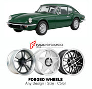 CUSTOM CLASSIC VINTAGE RESTOMOD RETRO OLD SCHOOL FORGED WHEELS RIMS for TRIUMPH GT6 MK III 1970 - 1973

Custom forged wheels for Triumph GT6 MK III 1970 - 1973. Classic, vintage, restomod wheel designs made to order in custom sizes, offsets, colors and finishes.

We manufacture premium quality forged wheels rims for Triumph GT6 MK III 1970 - 1973 in any design, size, color.

THIS WHEEL DESIGN CAN BE CUSTOM-MADE FOR YOUR CAR IN ANY SIZE AND COLOR OPTIONS
Available in monoblock, 2-piece, 3-piece, duoblock, be