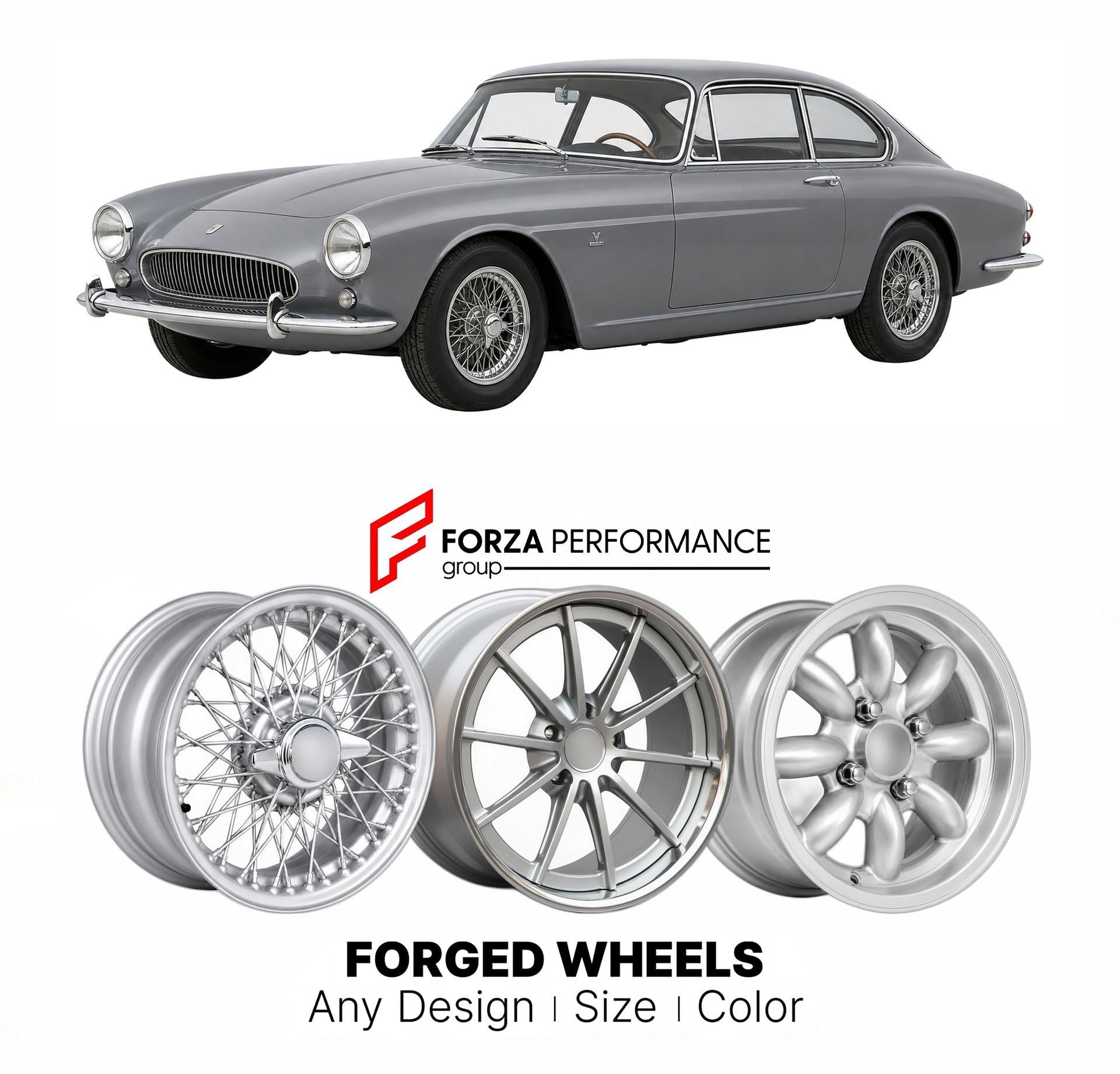 CUSTOM CLASSIC VINTAGE RESTOMOD RETRO OLD SCHOOL FORGED WHEELS RIMS for TRIUMPH ITALIA 2000 GT VIGNALE 1959 - 1962

Custom forged wheels for Triumph Italia 2000 GT Vignale 1959 - 1962. Classic, vintage, restomod wheel designs made to order in custom sizes, offsets, colors and finishes.

We manufacture premium quality forged wheels rims for Triumph Italia 2000 GT Vignale 1959 - 1962 in any design, size, color.

THIS WHEEL DESIGN CAN BE CUSTOM-MADE FOR YOUR CAR IN ANY SIZE AND COLOR OPTIONS
Available in monob