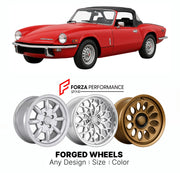 CUSTOM CLASSIC VINTAGE RESTOMOD RETRO OLD SCHOOL FORGED WHEELS RIMS for TRIUMPH SPITFIRE 1500 1974 - 1980

Custom forged wheels for Triumph Spitfire 1500 1974 - 1980. Classic, vintage, restomod wheel designs made to order in custom sizes, offsets, colors and finishes.

We manufacture premium quality forged wheels rims for Triumph Spitfire 1500 1974 - 1980 in any design, size, color.

THIS WHEEL DESIGN CAN BE CUSTOM-MADE FOR YOUR CAR IN ANY SIZE AND COLOR OPTIONS
Available in monoblock, 2-piece, 3-piece, duo