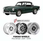 CUSTOM CLASSIC VINTAGE RESTOMOD RETRO OLD SCHOOL FORGED WHEELS RIMS for TRIUMPH SPITFIRE MK 1-MK IV 1500 1962 - 1980

Custom forged wheels for Triumph Spitfire MK 1-MK IV 1500 1962 - 1980. Classic, vintage, restomod wheel designs made to order in custom sizes, offsets, colors and finishes.

We manufacture premium quality forged wheels rims for Triumph Spitfire MK 1-MK IV 1500 1962 - 1980 in any design, size, color.

THIS WHEEL DESIGN CAN BE CUSTOM-MADE FOR YOUR CAR IN ANY SIZE AND COLOR OPTIONS
Available in