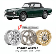 CUSTOM CLASSIC VINTAGE RESTOMOD RETRO OLD SCHOOL FORGED WHEELS RIMS for TRIUMPH TR4A 1965 - 1967

Custom forged wheels for Triumph TR4A 1965 - 1967. Classic, vintage, restomod wheel designs made to order in custom sizes, offsets, colors and finishes.

We manufacture premium quality forged wheels rims for Triumph TR4A 1965 - 1967 in any design, size, color.

THIS WHEEL DESIGN CAN BE CUSTOM-MADE FOR YOUR CAR IN ANY SIZE AND COLOR OPTIONS
Available in monoblock, 2-piece, 3-piece, duoblock, beadlock
3D wheel re