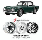 CUSTOM CLASSIC VINTAGE RESTOMOD RETRO OLD SCHOOL FORGED WHEELS RIMS for TRIUMPH TR5 TR250 1967 - 1968

Custom forged wheels for Triumph TR5 TR250 1967 - 1968. Classic, vintage, restomod wheel designs made to order in custom sizes, offsets, colors and finishes.

We manufacture premium quality forged wheels rims for Triumph TR5 TR250 1967 - 1968 in any design, size, color.

THIS WHEEL DESIGN CAN BE CUSTOM-MADE FOR YOUR CAR IN ANY SIZE AND COLOR OPTIONS
Available in monoblock, 2-piece, 3-piece, duoblock, beadl