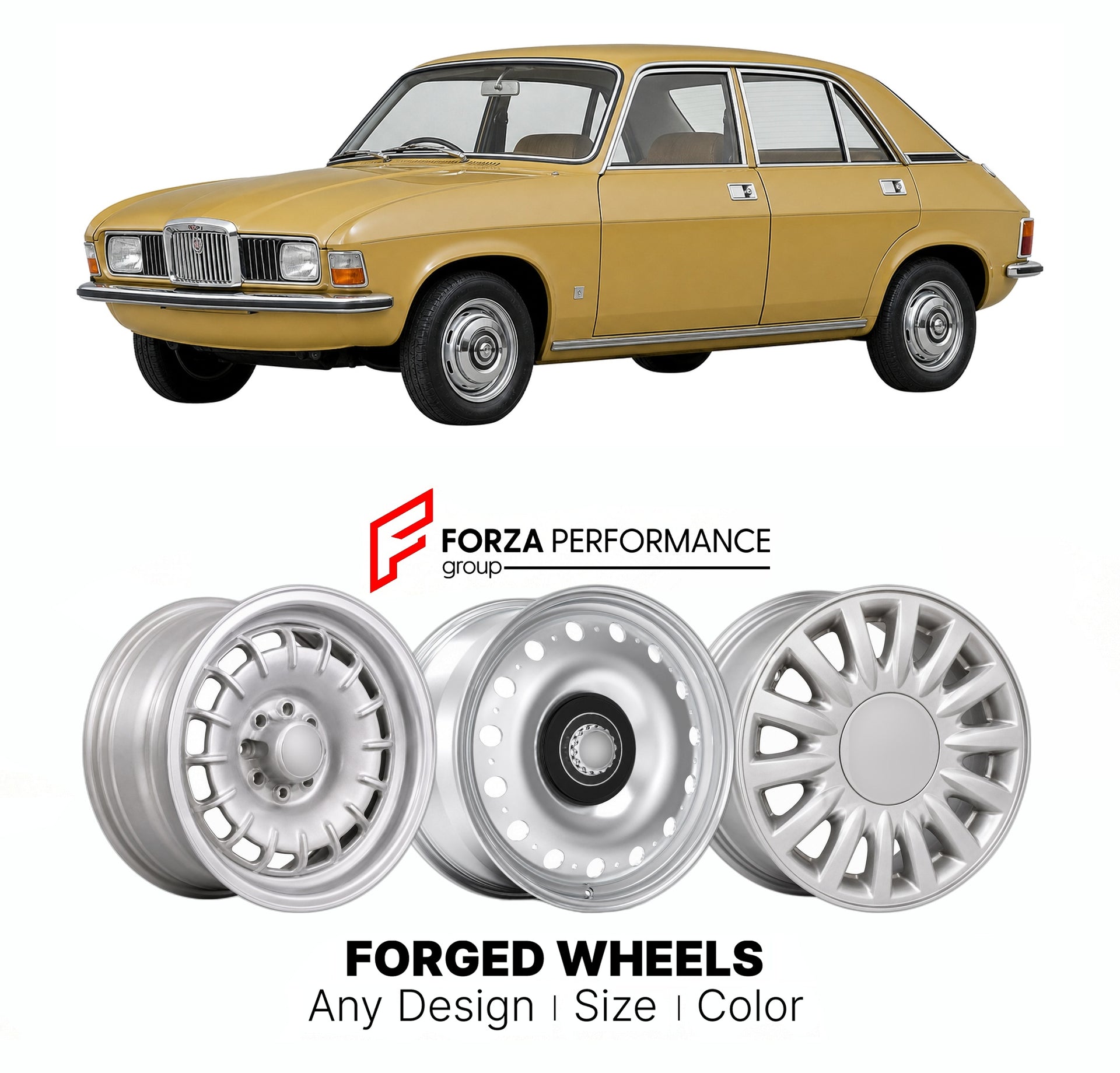 CUSTOM CLASSIC VINTAGE RESTOMOD RETRO OLD SCHOOL FORGED WHEELS RIMS for VANDEN PLAS ALLEGRO 1500 1750 1.5 1.7 1974 - 1980

Custom forged wheels for Vanden Plas Allegro 1500 1750 1.5 1.7 1974 - 1980. Classic, vintage, restomod wheel designs made to order in custom sizes, offsets, colors and finishes.

We manufacture premium quality forged wheels rims for Vanden Plas Allegro 1500 1750 1.5 1.7 1974 - 1980 in any design, size, color.

THIS WHEEL DESIGN CAN BE CUSTOM-MADE FOR YOUR CAR IN ANY SIZE AND COLOR OPTIO