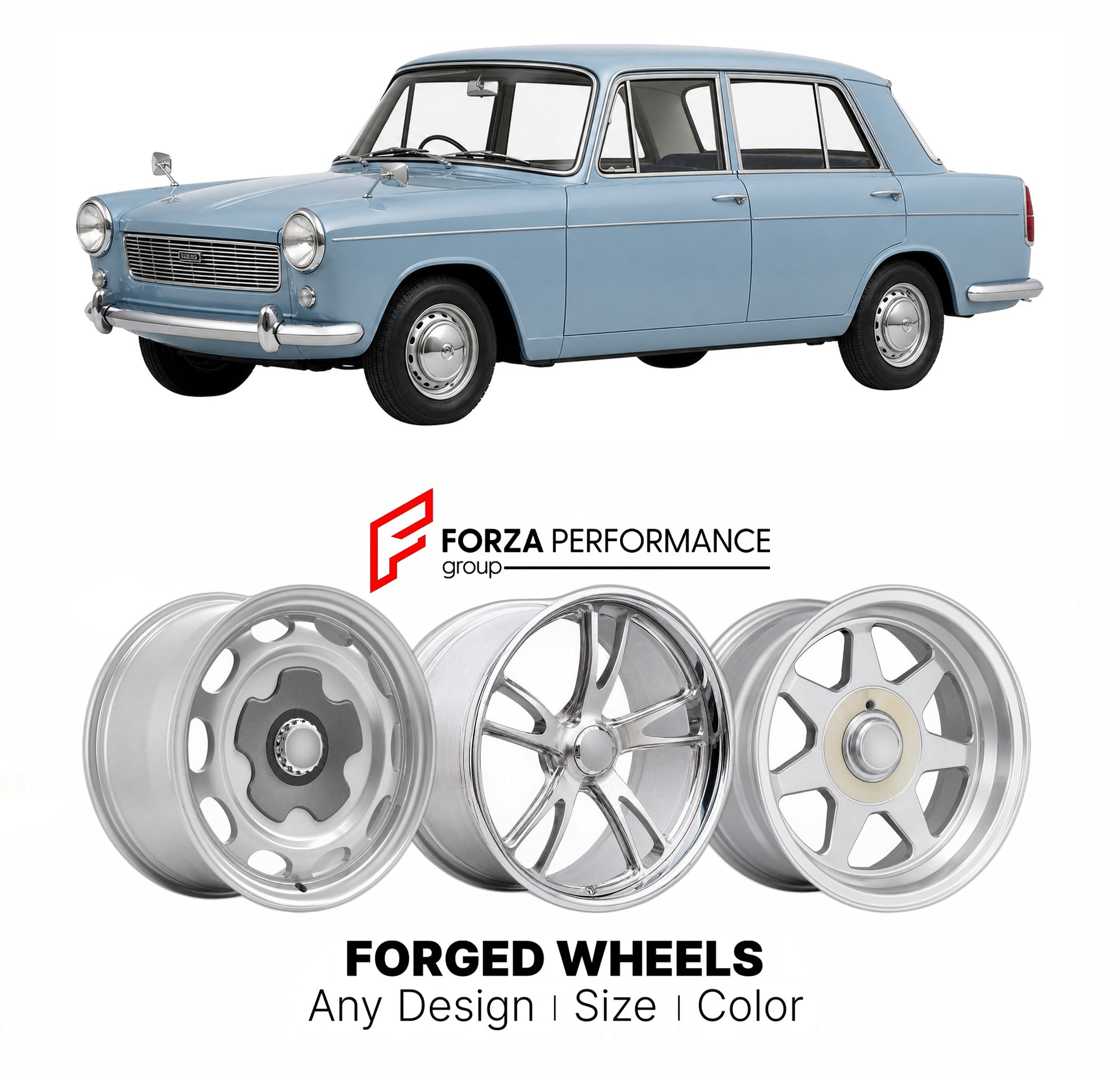 CUSTOM CLASSIC VINTAGE RESTOMOD RETRO OLD SCHOOL FORGED WHEELS RIMS for VANDEN PLAS PRINCESS 1100 1300 1963 - 1974

Custom forged wheels for Vanden Plas Princess 1100 1300 1963 - 1974. Classic, vintage, restomod wheel designs made to order in custom sizes, offsets, colors and finishes.

We manufacture premium quality forged wheels rims for Vanden Plas Princess 1100 1300 1963 - 1974 in any design, size, color.

THIS WHEEL DESIGN CAN BE CUSTOM-MADE FOR YOUR CAR IN ANY SIZE AND COLOR OPTIONS
Available in monob